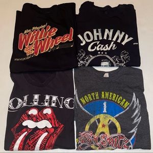 Lot of 4 Band T Shirts Aerosmith Stones Cash M/L